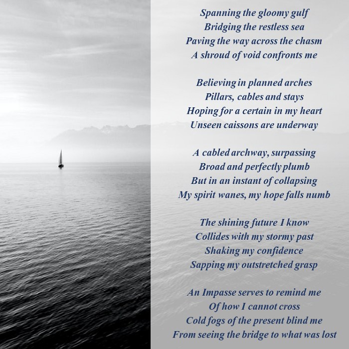 The album's inspiration, a poem set over a photo of a sailboat on a calm sea